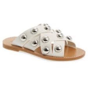 SZ 6 1/2 MARC FISHER White Radian Studded Slides